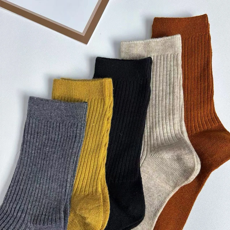 美拉德袜子坑条纹女士中筒袜子羊毛袜透气保暖月子袜秋冬天堆堆袜
