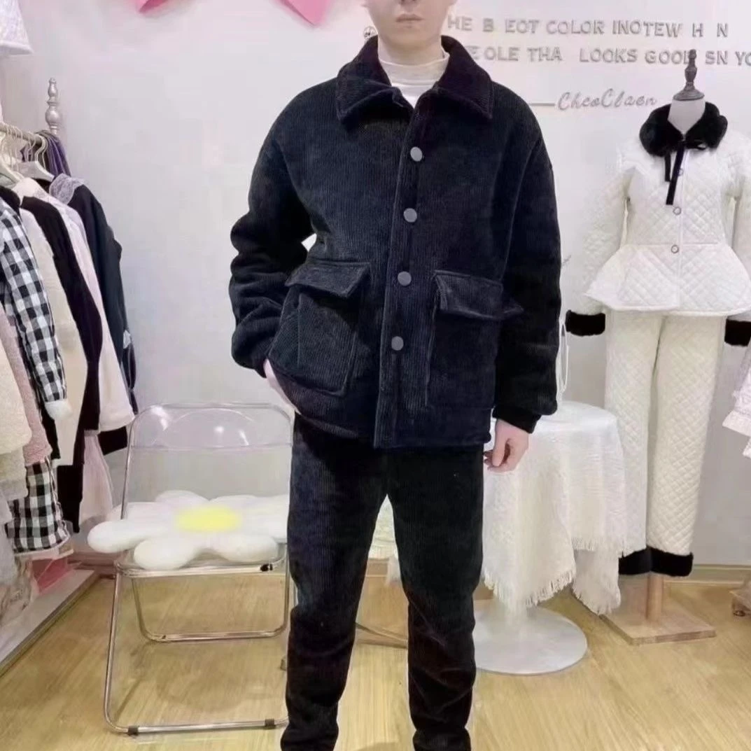 华夫格精品男士家居服套装三层加厚新款翻领居家服男睡衣冬季外穿