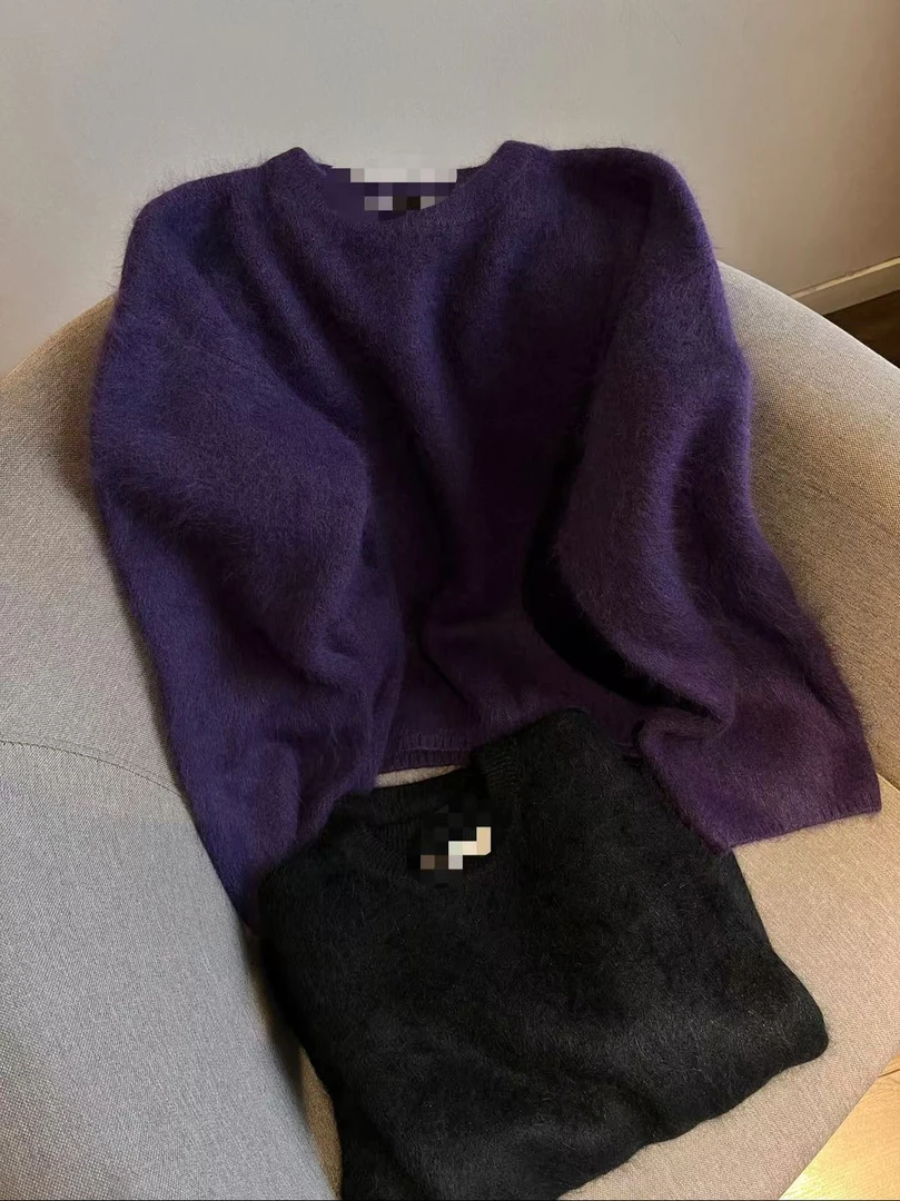 紫色软糯慵懒风毛衣 秋new款