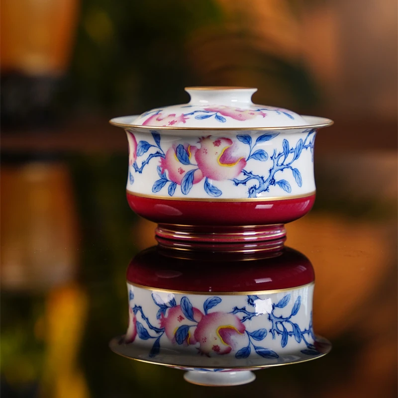 华隐堂   玫瑰红石榴盖碗    茶具中式茶道手作纯手工陶瓷