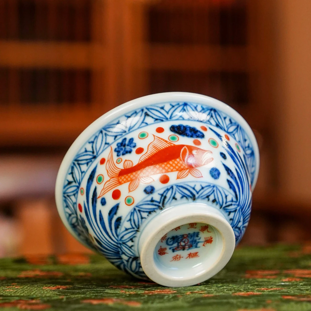 莲画堂  问道红绿彩文财神压手 景德镇茶器品茗喝茶饮手工LHT209