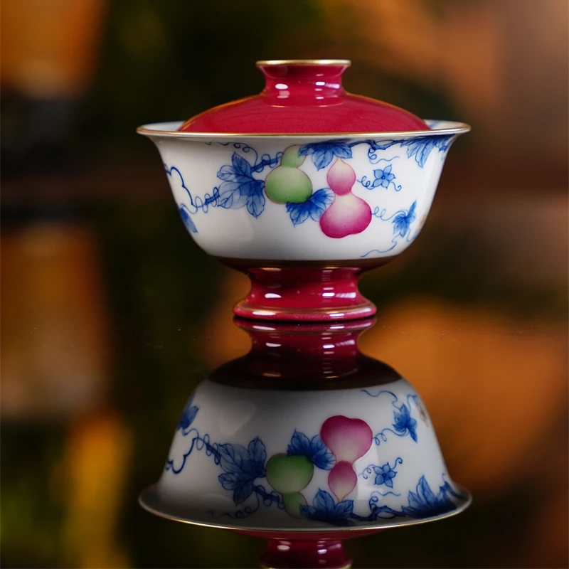 华隐堂   玫瑰红葫芦盖碗    茶具中式茶道手作纯手工陶瓷