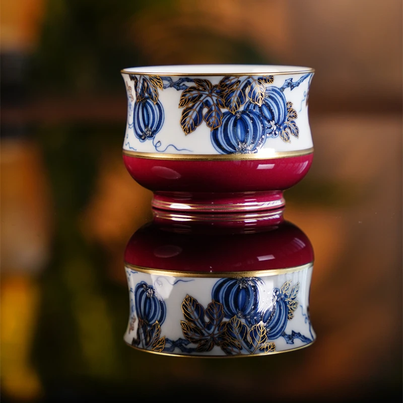 华隐堂   玫瑰红西瓜小炉式杯   茶具茶道手工主人杯手绘