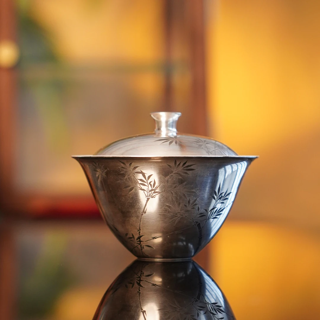 合吾  银釉墨竹盖碗  茶具中式茶道手作纯手工陶瓷饮茶  HWDZ1373