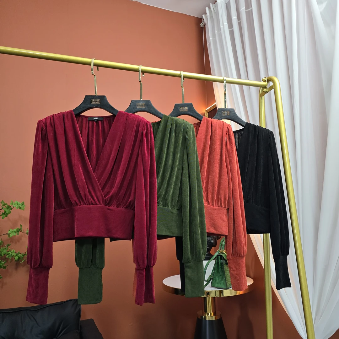 曹掌柜设计师秋季女士新款舒适弹力时尚气质收腰长袖小上衣