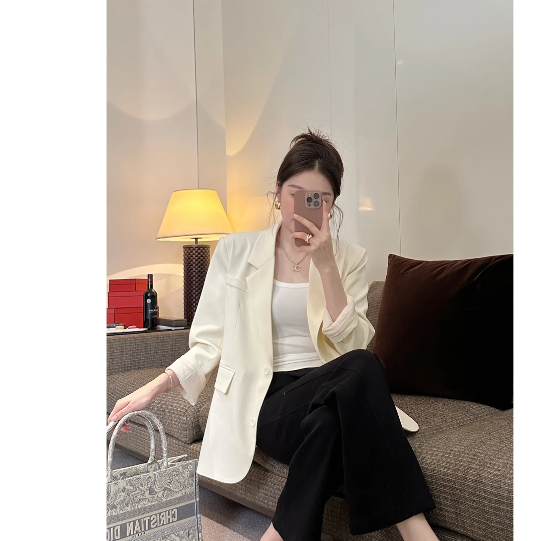 「子熙原创」西装外套女春秋款宽松中长款西服3666（有垫肩不可拆卸）