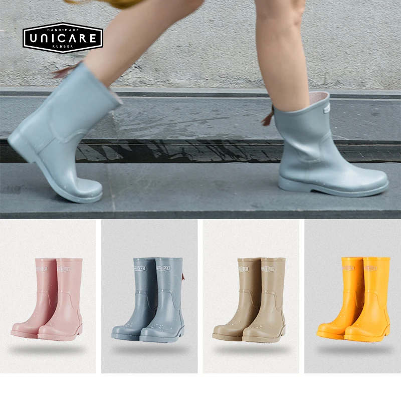 UNICARE中筒雨鞋女防水柔软高颜值 欧美轻便时尚成人雨靴防滑耐磨