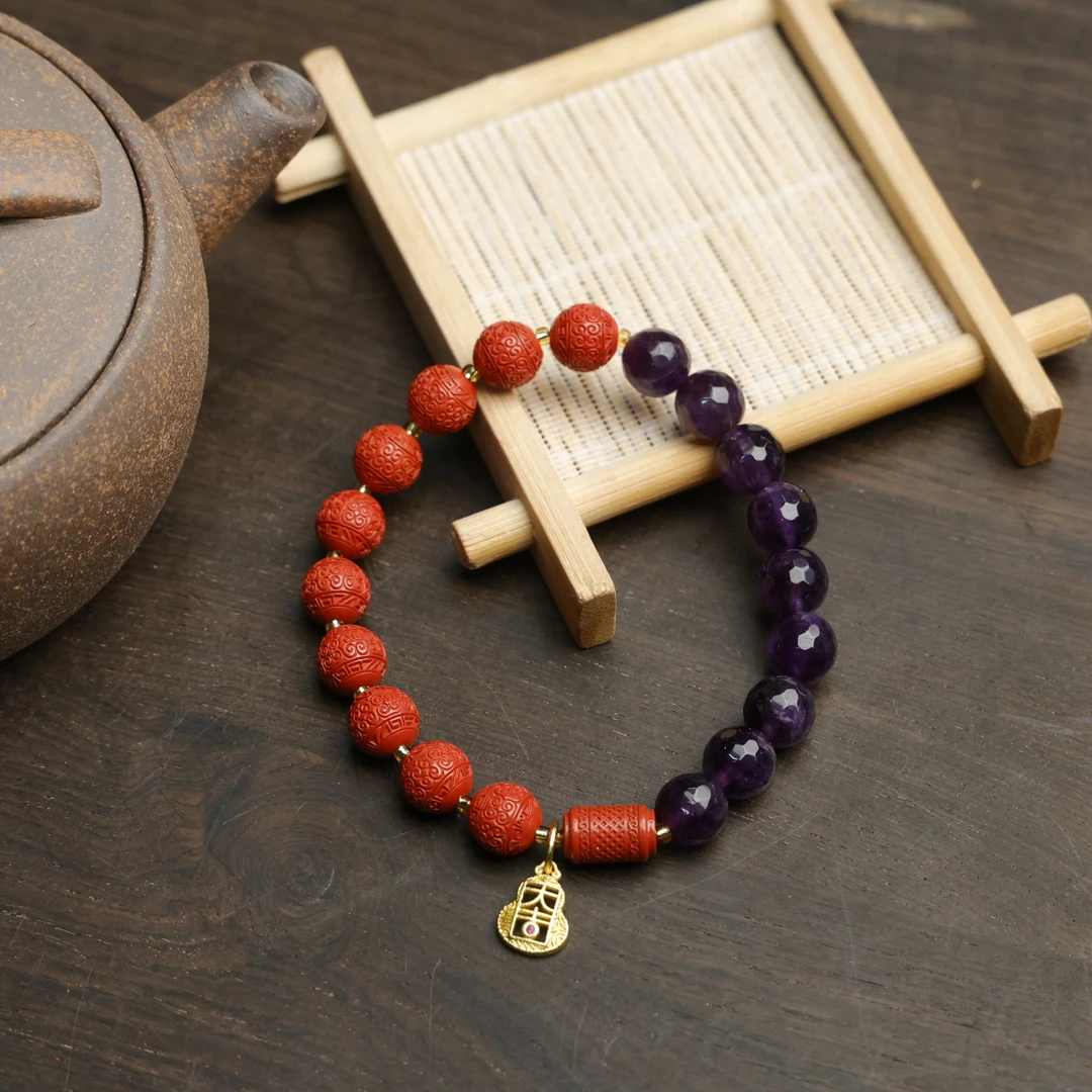 天然辰砂五台山紫运延绵朱砂手串紫水朱砂手工手链