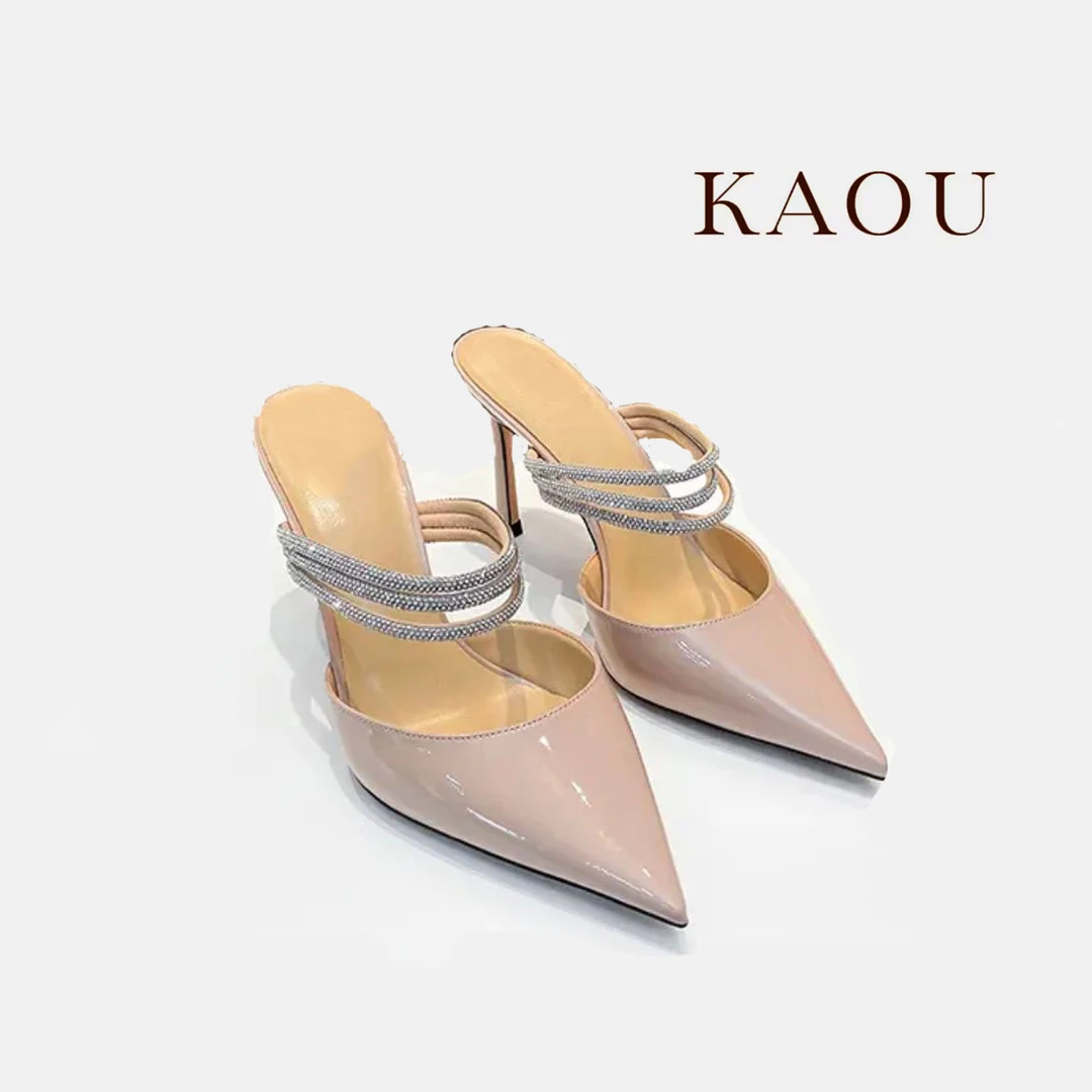 水钻三带包头凉鞋女2024新款夏季外穿细跟尖头高跟单鞋凉鞋时尚