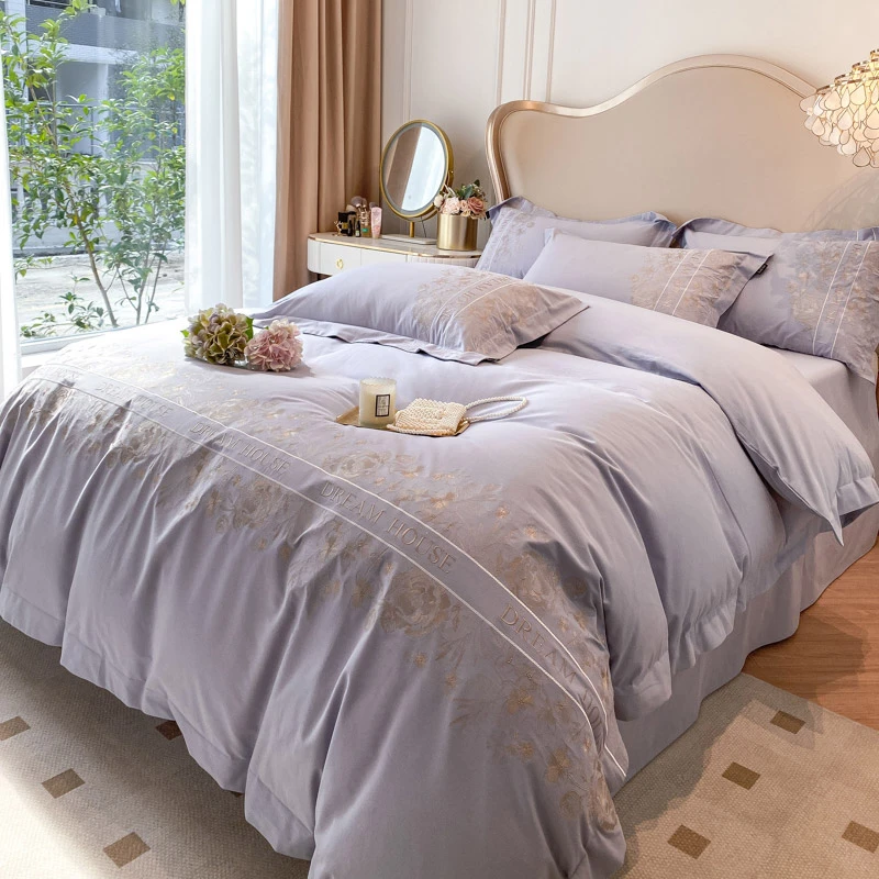 高端家纺2025轻奢风A类200支纯棉加厚冬刺绣款四件套全棉床笠被套