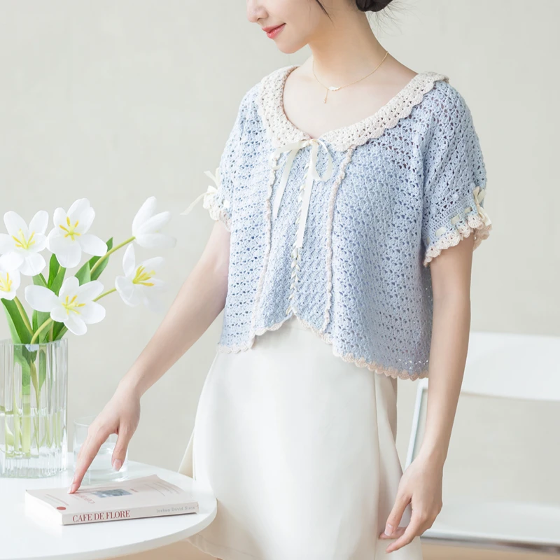 趣织社手工编织diy钩针衣服材料包毛线夏日娃娃领小衫