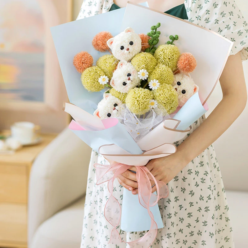 苏苏姐家绒绒动物花束手工DIY钩针编织花束毛线团自制材料包