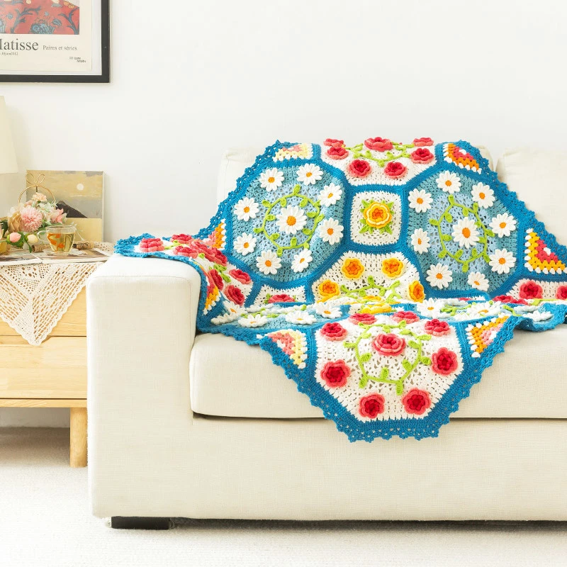 苏苏姐家花团锦簇毯打发时间diy手工制作毛线团编织材料包譱