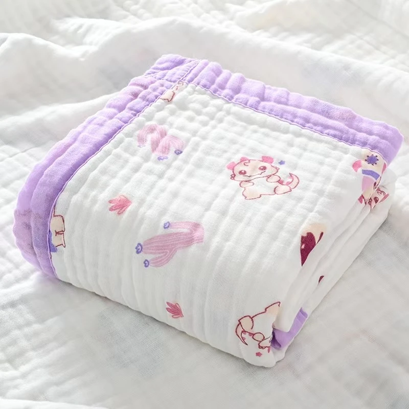六层纱布浴巾皱皱纱包被盖毯婴洗澡空调被夏凉被透气吸汗亲肤