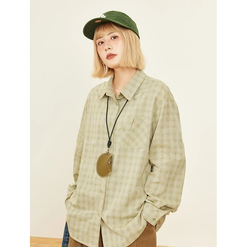 hothorse/火山马CS08146复古肌理提花小众衬衫长袖复古百搭宽松