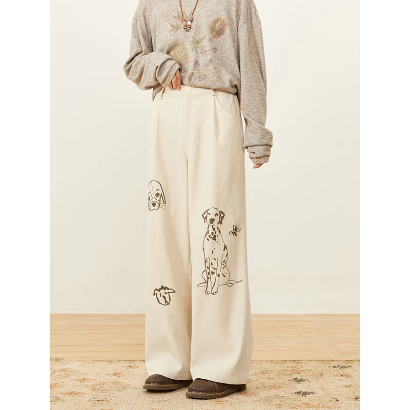 hothorse/火山马KZ08114原创印花柔软垂感松紧腰日系宽松百搭长裤