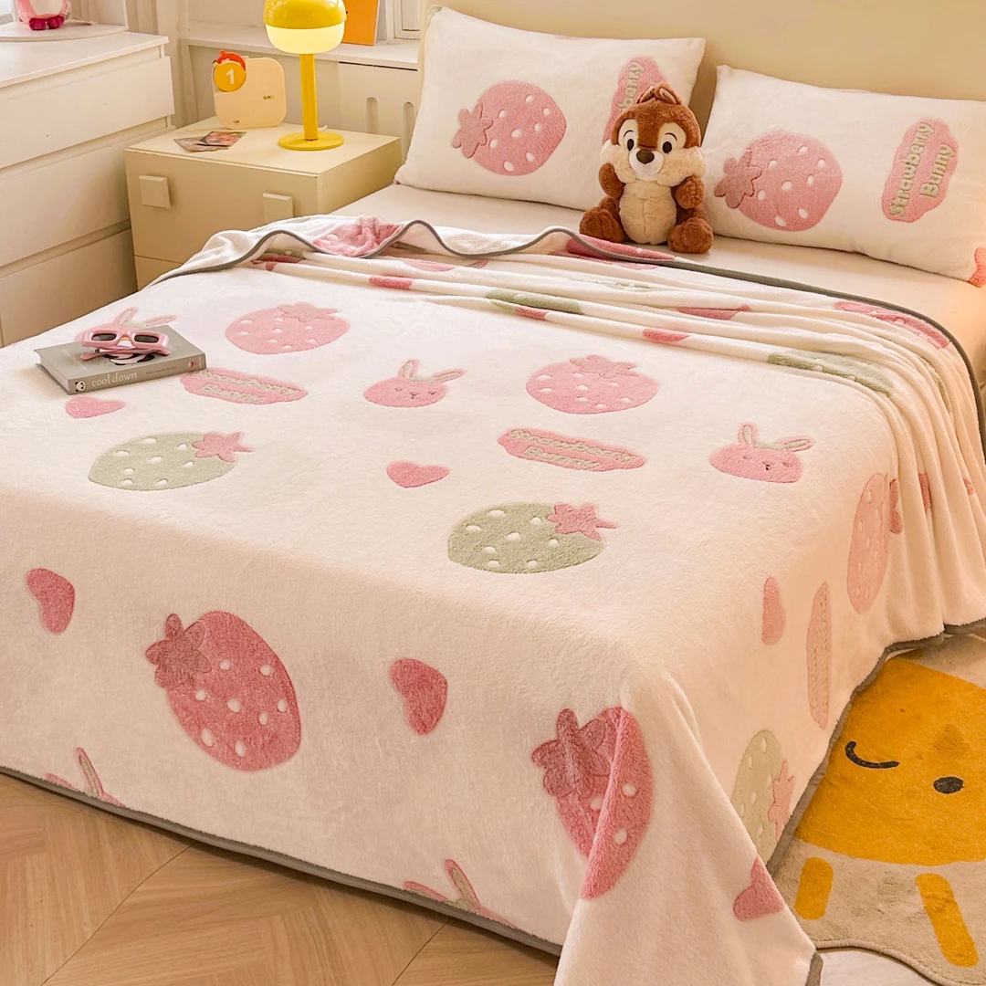 200x230大尺寸甜心兔冬季加绒床单毛毯两用款雪花绒牛奶绒毯子