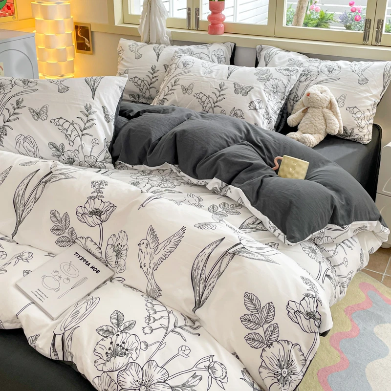 2025新款A类水洗云朵棉小清新简约单人被套床笠学生宿舍床上用品