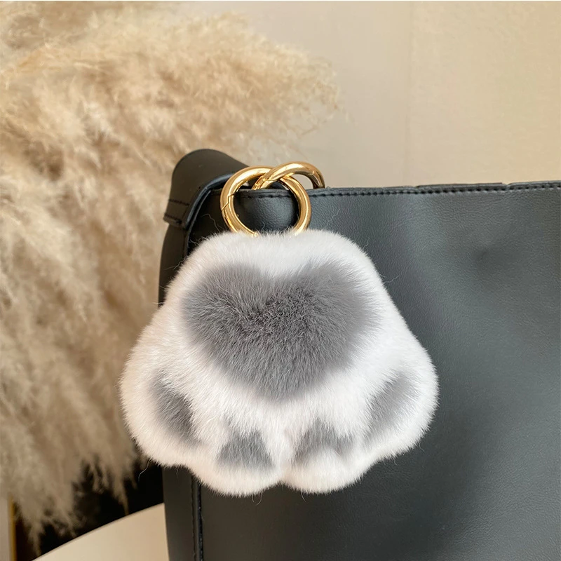 猫爪獭兔毛皮草挂饰毛绒包包挂件汽车钥匙扣可爱配饰