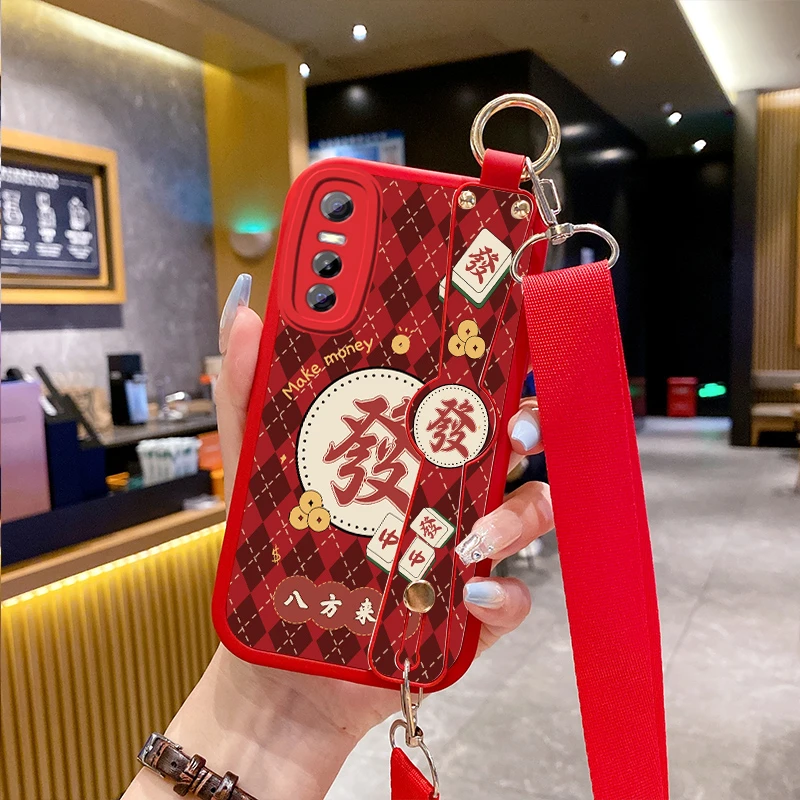 适用vivo有73s手机壳v2031a新款红色vivoy73s龙年软壳挂绳s7e皮纹