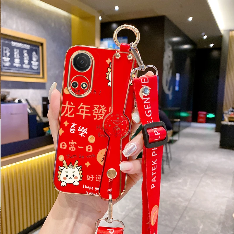 适用荣耀畅玩三零plus手机壳cmaan00腕带斜挎畅玩30Plus女喜庆壳