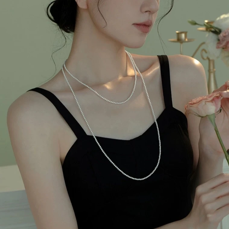 正圆极光白3-4mm时尚百搭小米珠毛衣链MYL567