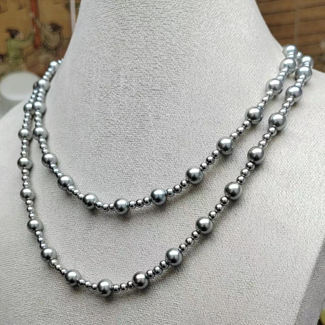 原创设计款真多麻色奶奶灰大小珠毛衣链MYL018