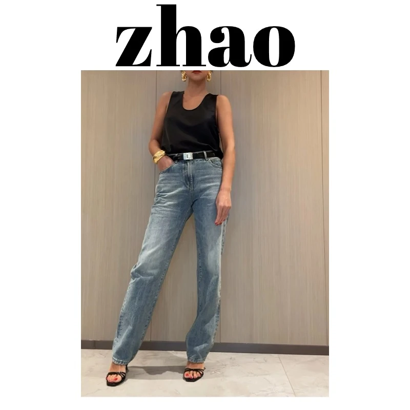 【zhao】韩国高端女装高品质牛仔裤牛仔蓝水洗春秋高腰显瘦时尚复古