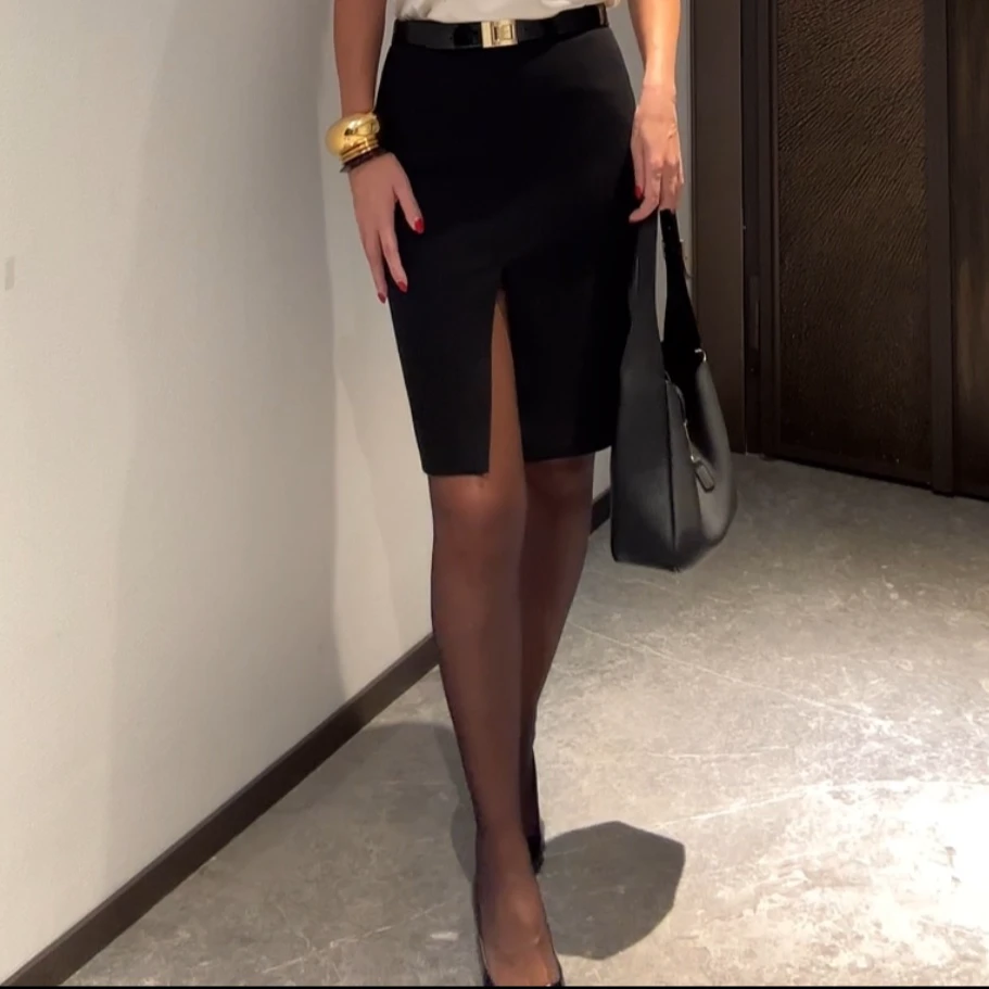 【zhao】极简通勤风前开叉半裙丨高智淡人修身性感半身裙显瘦气质