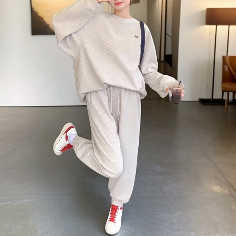 韩版春秋季新款休闲运动套装女时尚百搭减龄卫衣宽松显瘦两件套潮