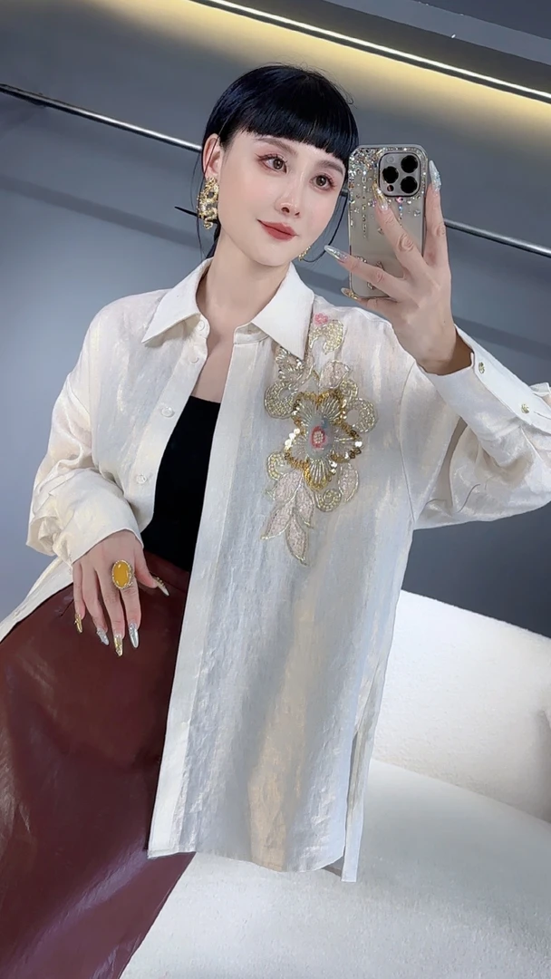 【宁掌柜】-休闲时尚气质宽松钉珠衬衫LG6Z43CA7113