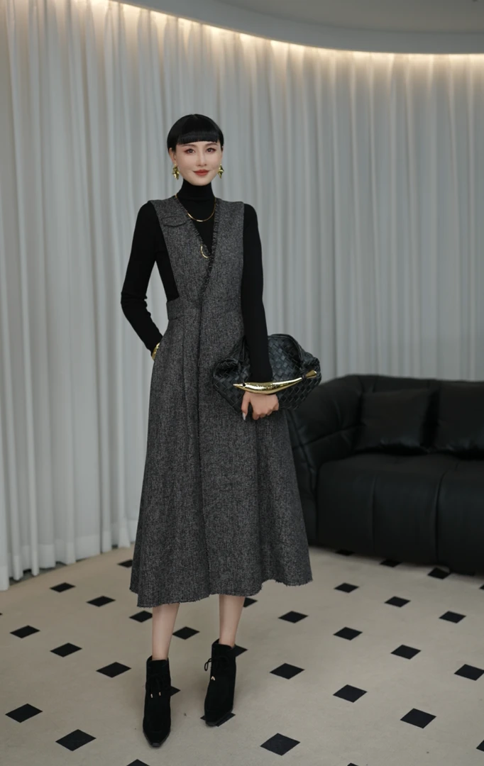 赫本背心裙-时尚气质显瘦中长款马夹连衣裙女H44ZLA0094