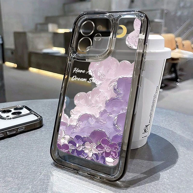 油画紫色云朵苹果15手机壳iPhone14promax小众13/12透明11硅胶软X