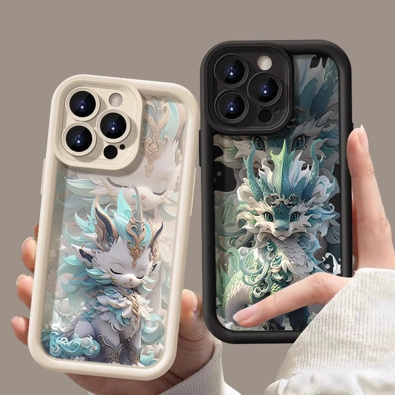 高级感麒麟龙iphone14苹果13手机壳15promax中国风12艺术11创意xr