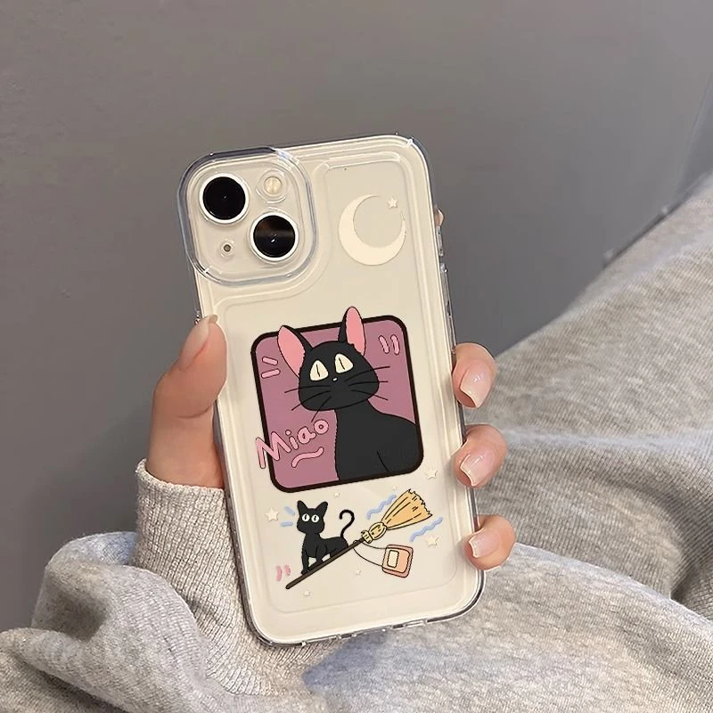 魔法黑猫苹果15手机壳iPhone14promax高级感13/12透明11全包防摔x