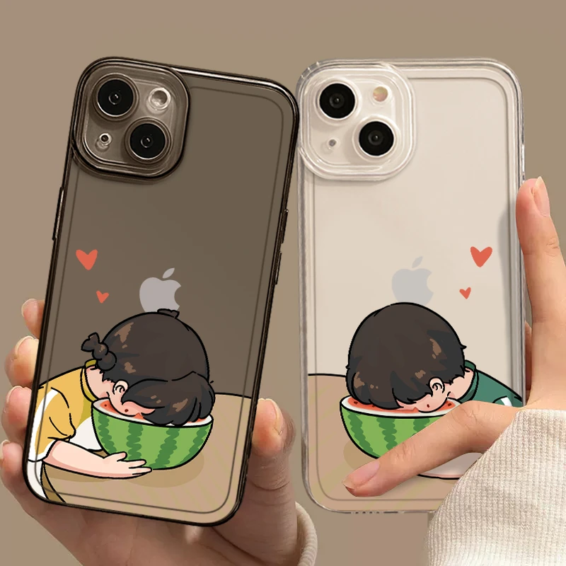 适用于苹果13吃西瓜情侣手机壳iPhone14pro夏天12小众11透明硅胶X