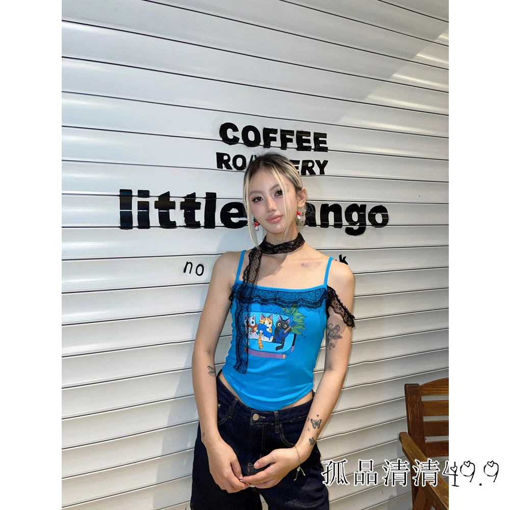 清清~清清~！短袖吊带上衣女~！