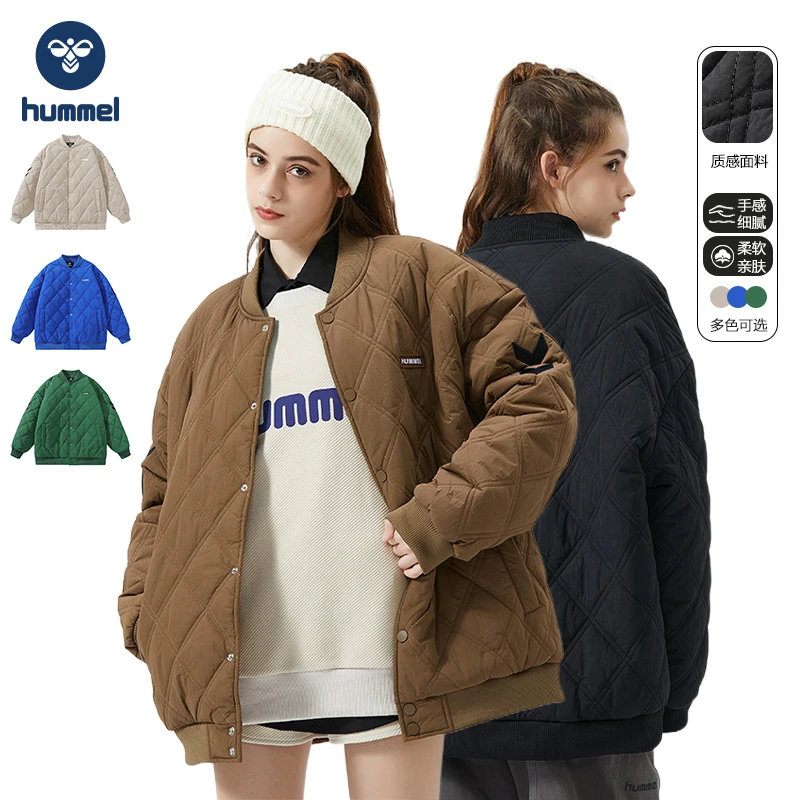 HUMMEL菱形格棉衣美式外套秋冬情侣棒球服潮流保暖夹克J224PN180
