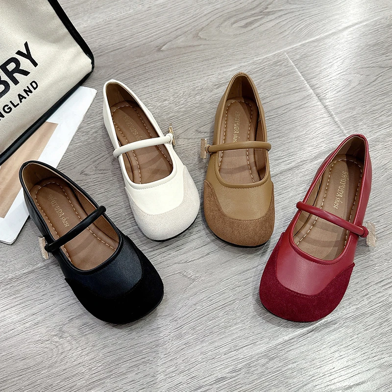 专柜同款】牛筋软底软面软皮防滑耐磨圆头浅口平底复古百搭夏季