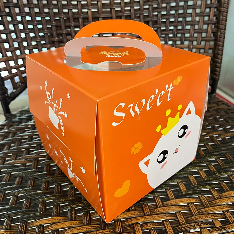 网红四寸一体式蛋糕盒手提生日烘焙小4四寸迷你芝士包装纸盒子