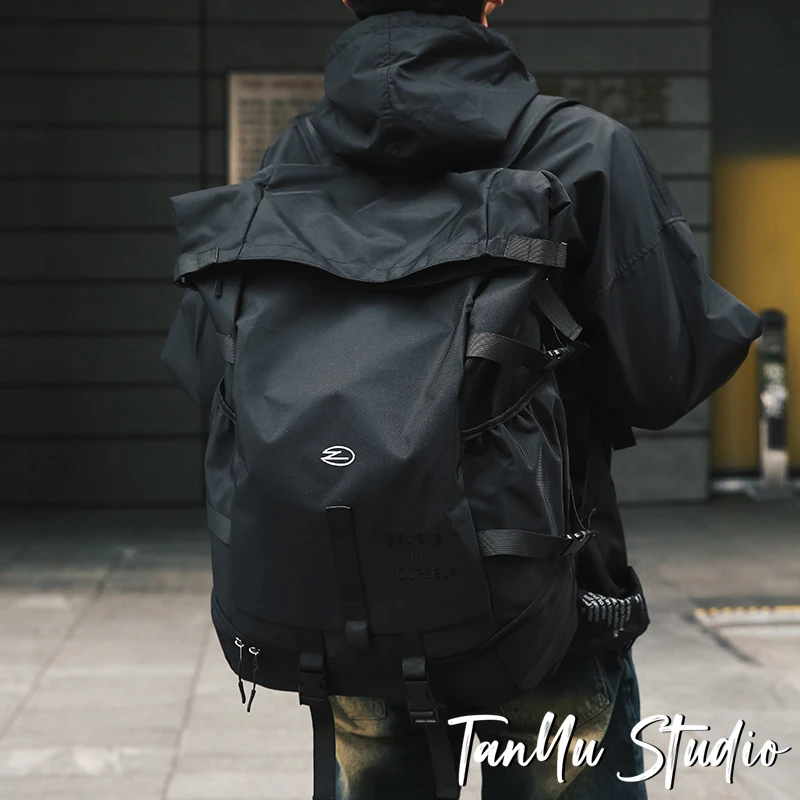 探屿大容量双肩包男机能工装登山户外旅行运动背包篮球包学生书包