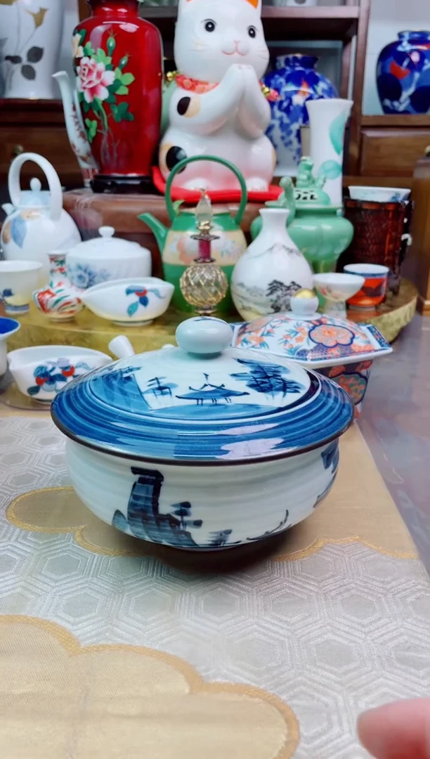 【闪购商品】盘日产手绘青花盖罐