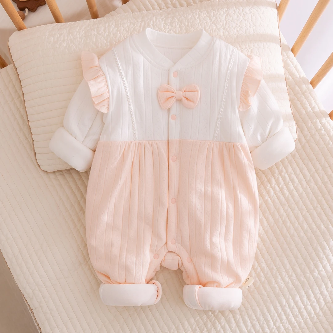 120克婴儿衣服女宝宝保暖连体衣外出服春秋冬季棉衣哈衣爬服套装