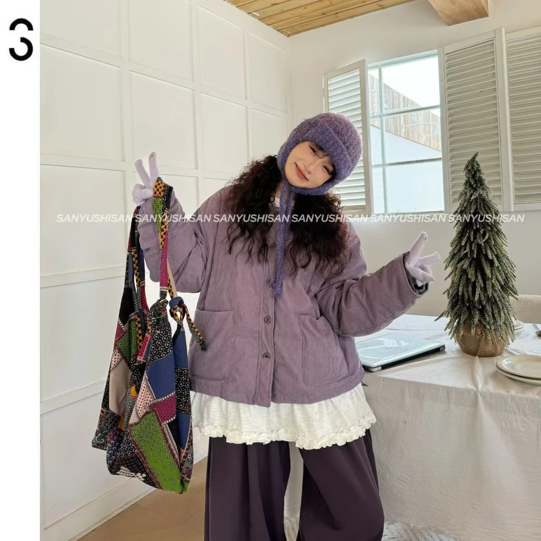 三与十三|冬令时|灯芯绒双面羽绒服休闲百搭宽松纯色冬上衣外套T