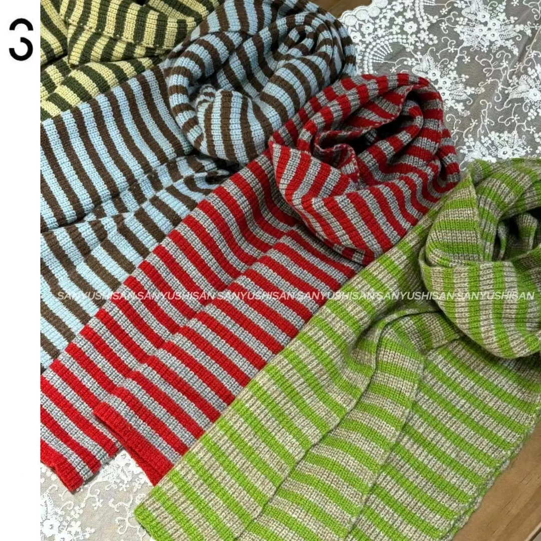 三与十三|层叠心事|日系复古条纹围巾百搭休闲撞色设计感围脖