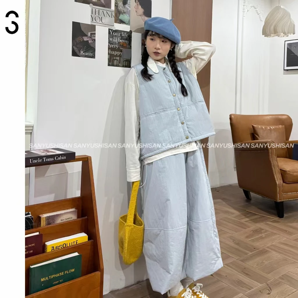 三与十三|蓝莓烦恼|日系纯色蓝色百搭马甲A字裙两件套