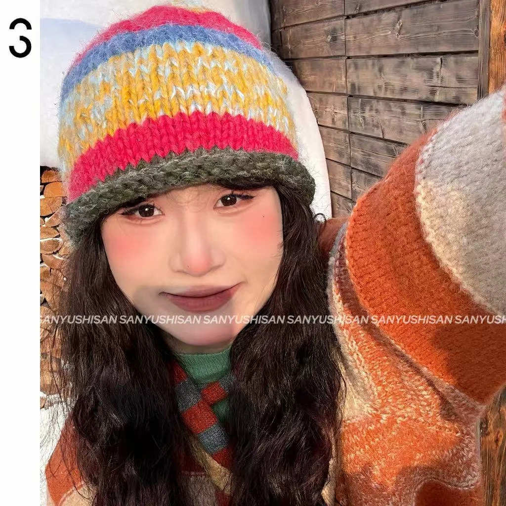 三与十三|彩虹帽|彩色条纹针织帽子秋冬保暖百搭冬天时尚防寒11