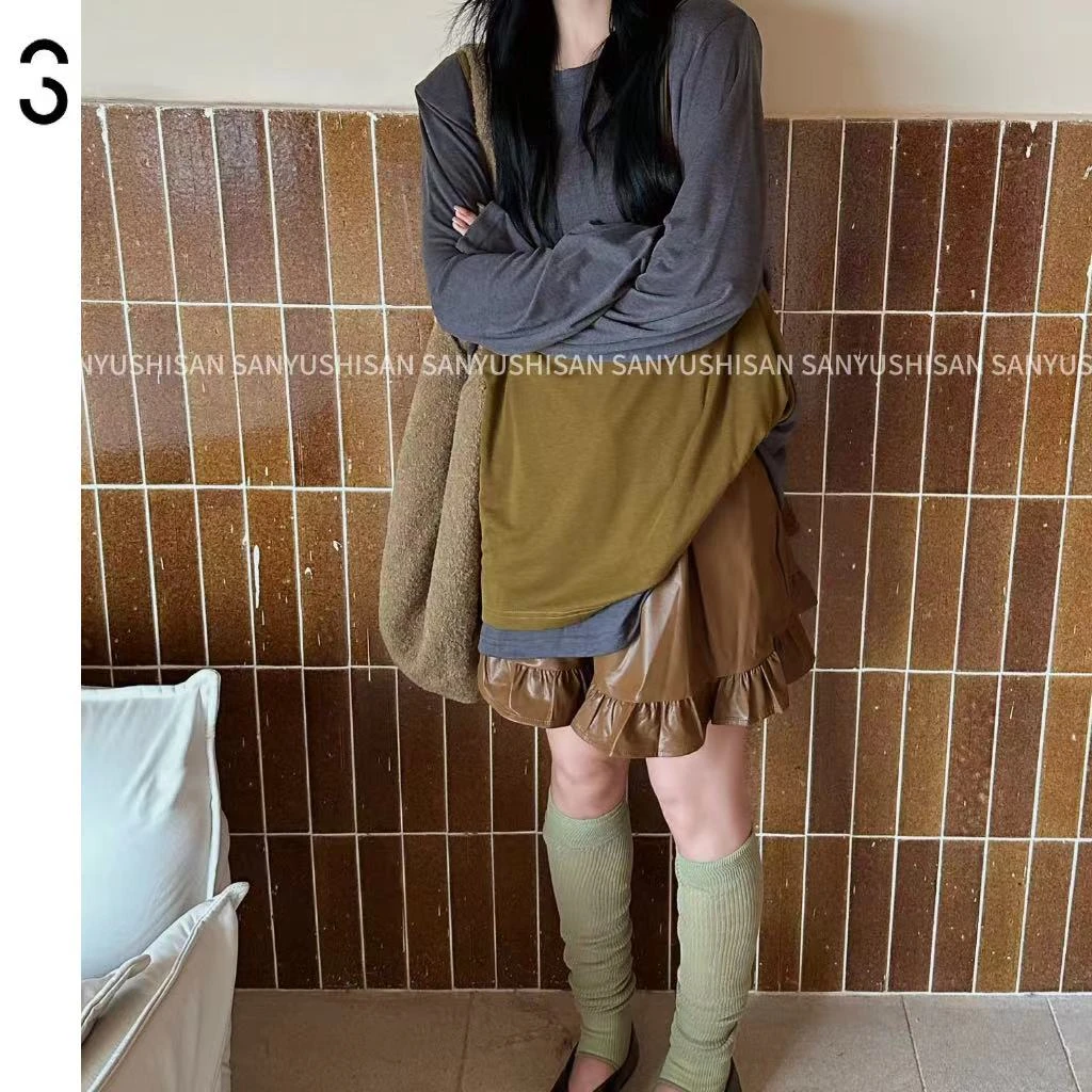 三与十三|禾韵清影裤子|纯色复古百搭抽绳松紧腰荷叶边裙裤