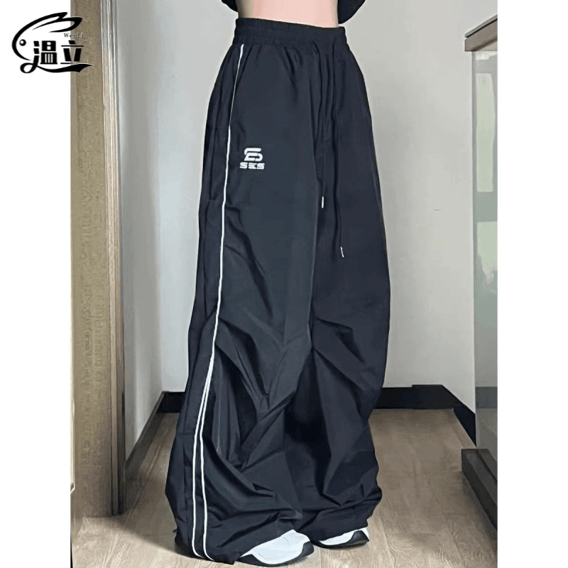 温立美式复古hiphop宽松阔腿运动长裤男女百搭潮牌vintage休闲拖