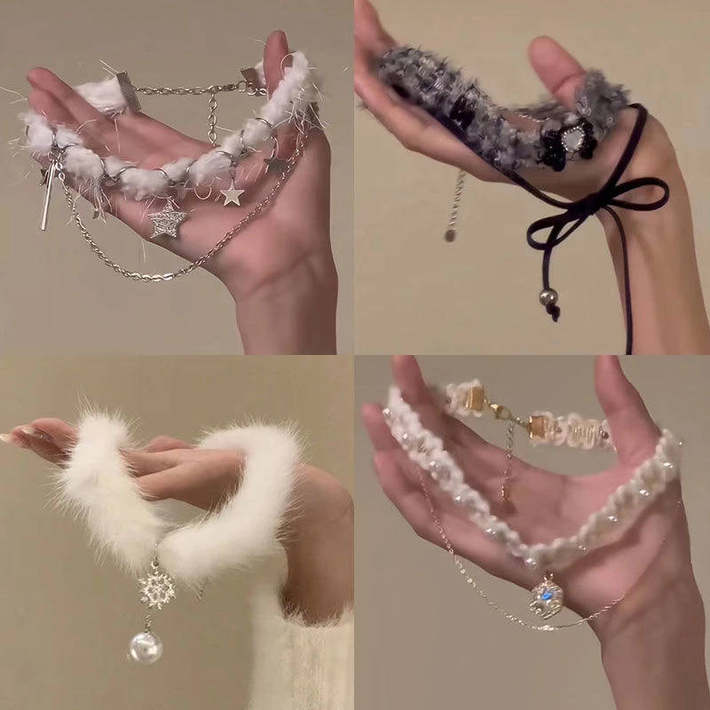 秋冬双层雪花项链女毛绒choker颈链2024新款爆款锁骨链圣诞配饰
